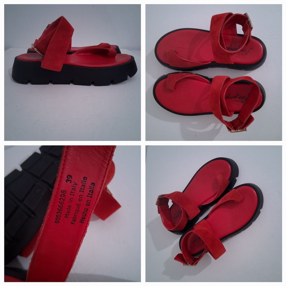Freepeople red suede leather wedge sandal